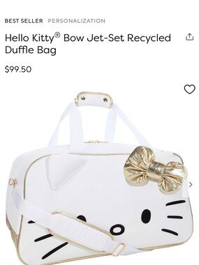 Hello Kitty White & Gold Bow Travel Duffle Bag